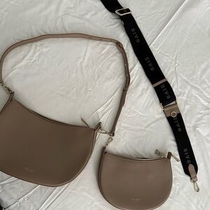 Mina Baie desert Olivia (both bags) and Baie Strap